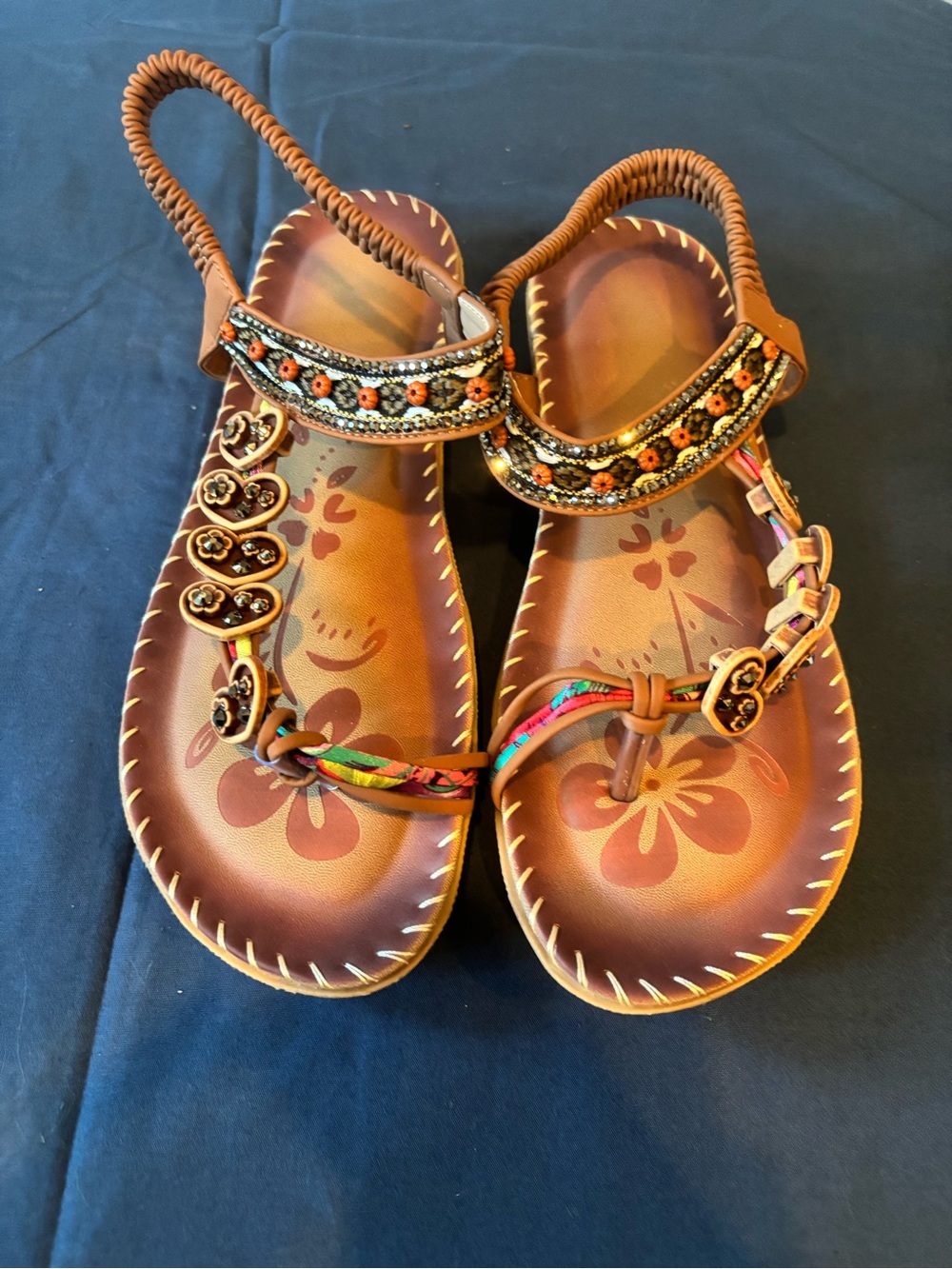 Woman's Brown Floral Beaded Sandals